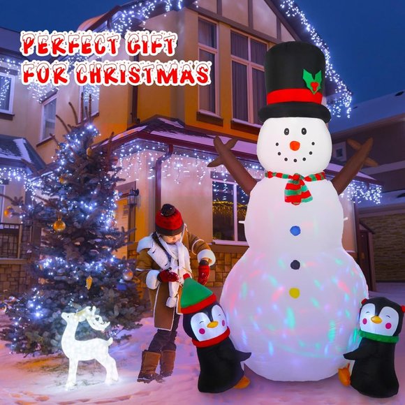 8FT Christmas Decorations Inflatable Snowman with Penguins & Colorful LED Lights - Picture 4 of 6